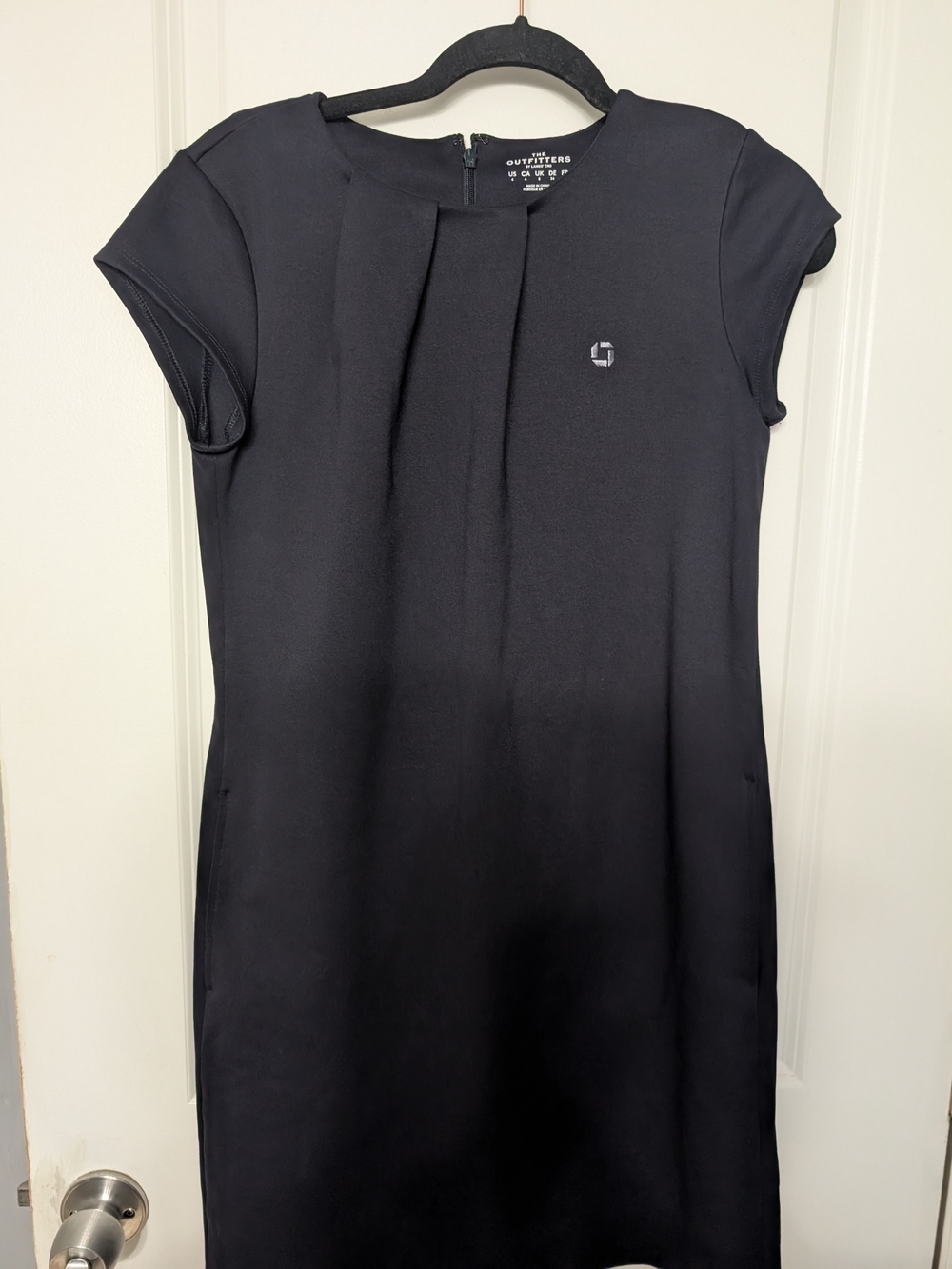 Worthington Navy Cap-Sleeve Pleated Shift Dress